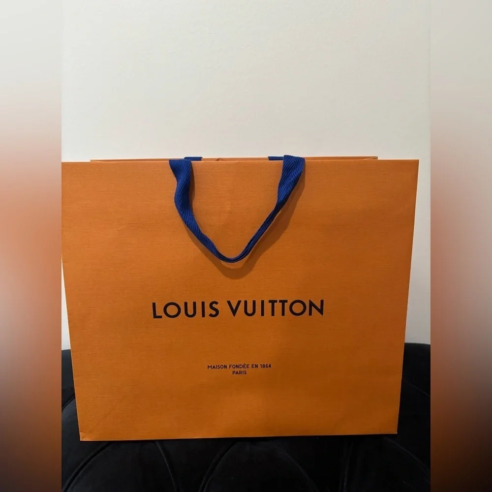 Louis Vuitton Orange Shopping Bag with Blue Handles